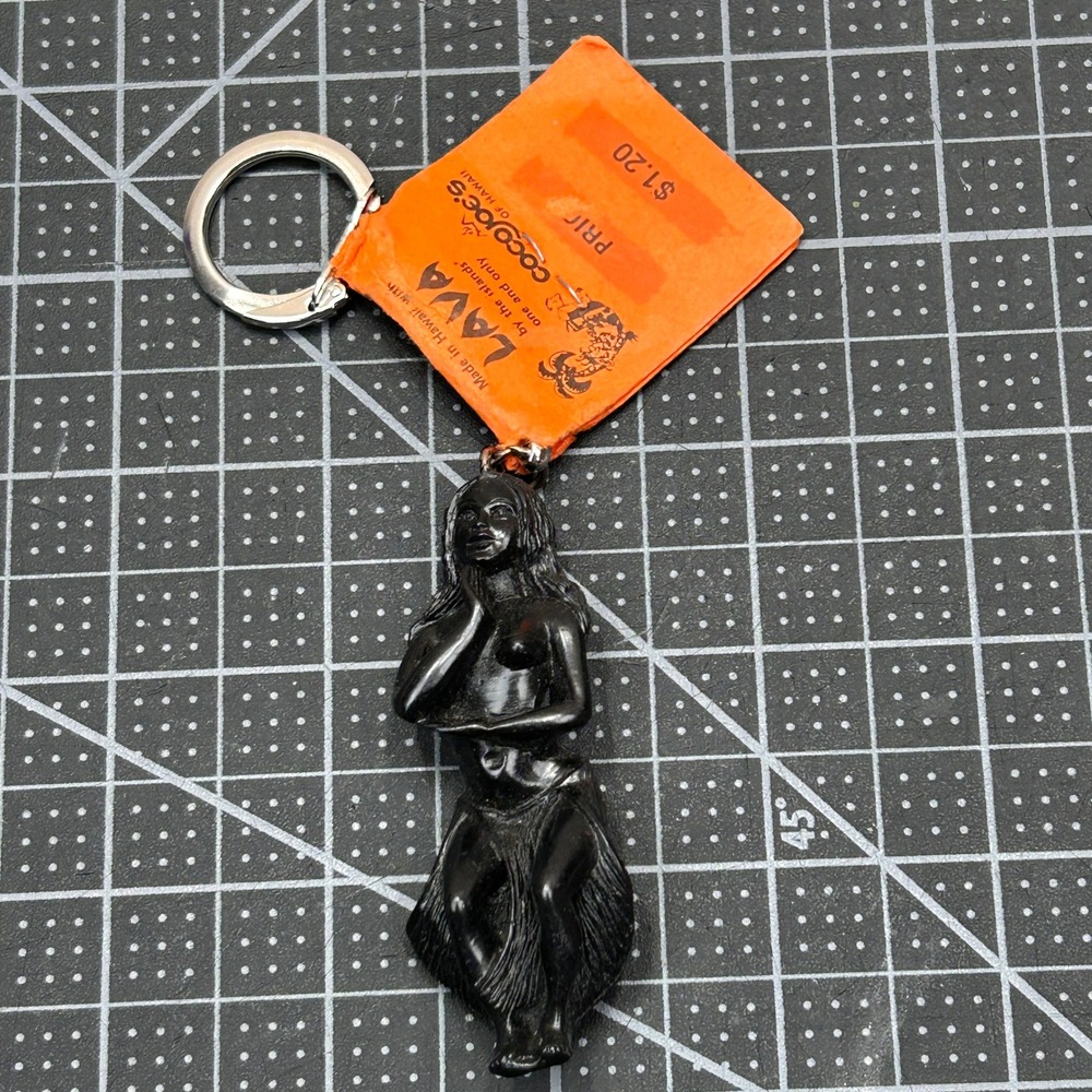 Coco Joe's Hawaii Lava Hula Girl Keychain Vintage Souvenir Black Figurine NWT